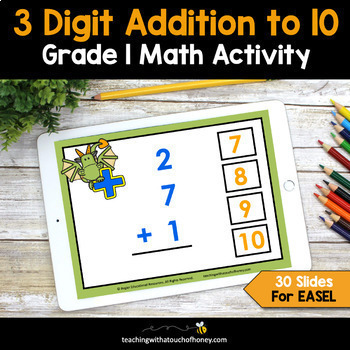 Preview of 3 Digit Addition to 10 | Grade 1 Math Practice | Morning Work
