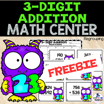 Preview of 3 Digit Addition with Regrouping Task Cards - FREEBIE