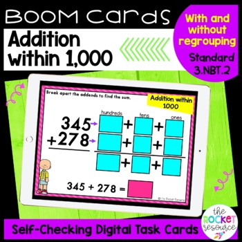 Preview of 3-Digit Addition with and without Regrouping BOOM™ Cards 3.NBT.2