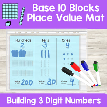 Preview of 3 Digit Base Ten Blocks Place Value Mat | 2nd Grade Dry Erase Graphic Organizer