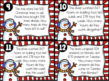 3-Digit Addition and Subtraction Word Problems Christmas Edition