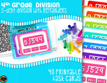 Preview of 3-Digit Division with Remainders Task Cards
