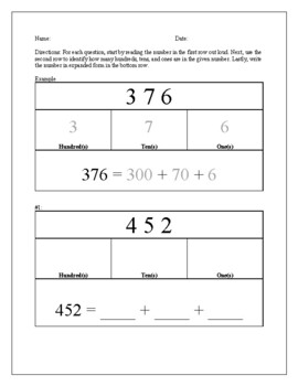 Preview of 3-Digit Expanded Form