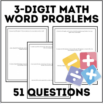 Preview of 3 Digit Math Word Problems | Up to 1000 | 51 Questions