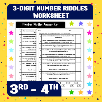 Preview of 3-Digit Number Riddles Worksheet - Practice Matching Numbers