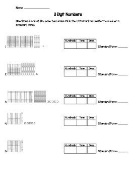 Preview of 3 Digit Numbers using Base Ten blocks