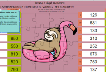 Preview of 3 Digit Rounding to 10 and the nearest 100 - Sloth on a Float Puzzle Reveal