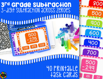 Preview of 3-Digit Subtraction Across Zeroes Task Cards