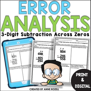 Preview of 3 Digit Subtraction Across Zeros Error Analysis Worksheets