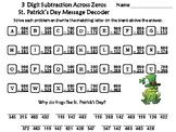 3 Digit Subtraction Across Zeros Game: St. Patrick's Day M