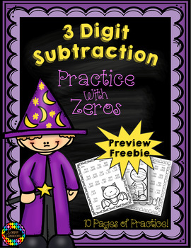 Preview of 3 Digit Subtraction Across Zeros-Halloween Themed