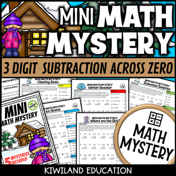 Preview of Winter 3 Digit Subtraction Across Zeros Mini Math Mystery Detective Games