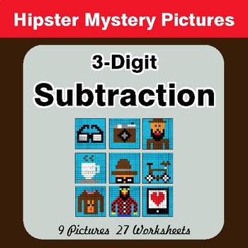 3-Digit Subtraction - Color-By-Number Math Mystery Pictures
