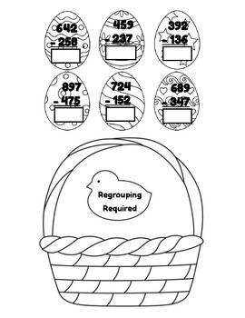 Preview of 3-Digit Subtraction Eggs in a Basket Regroup or No Regrouping