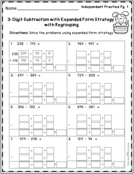 3 digit subtraction expanded form subtraction strategy worksheets