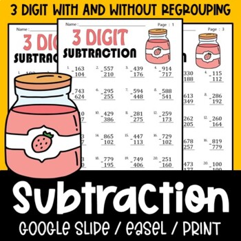 Preview of 3 Digit Subtraction Fact Fluency and Minute Math Worksheets - DISTANCE LEARNING