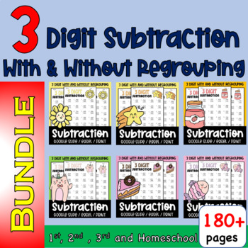 Preview of 3 Digit Subtraction Facts Practice Subtraction Bowing (Quiz Worksheets) Bundle