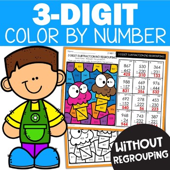 Preview of 3 Digit Subtraction No Regrouping Worksheets - Busy Work Fun No Prep Math Center