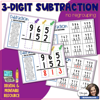 3-Digit Subtraction (Vertical No Regrouping) by Caitlin York | TPT