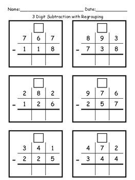 3 digit subtraction with regrouping by miss pennys