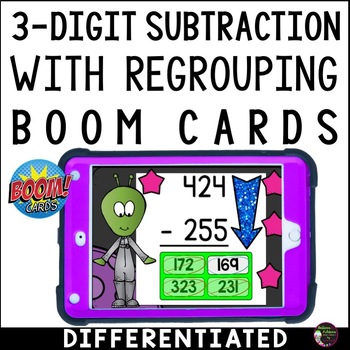 Preview of 3 Digit Subtraction WITH Regrouping Differentiated  BOOM™ Cards