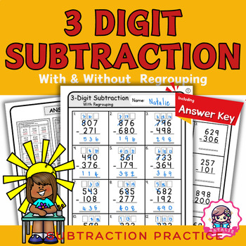 Preview of 3-Digit Subtraction Worksheets : With and Without Regrouping | Answer Key | Math
