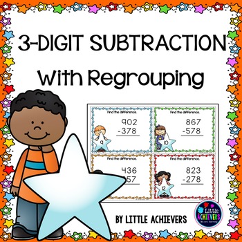 Preview of 3 Digit Subtraction With Regrouping Task Cards