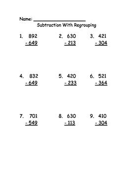 3 digit subtraction with regrouping worksheet by adventures with miss anderson