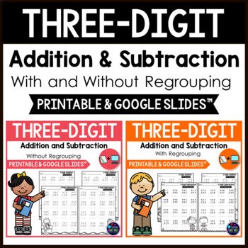 Preview of 3 Digit Addition and Subtraction Worksheets BUNDLE Distance Learning Packets