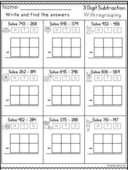 3 Triple Digit Subtraction With Regrouping Worksheets and Google Slides