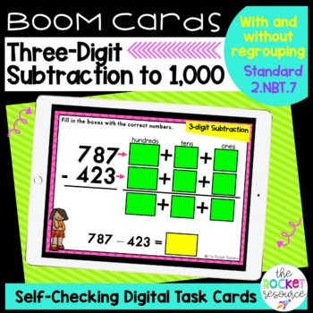 Preview of 3-Digit Subtraction With and Without Regrouping BOOM™ Cards 2.NBT.7