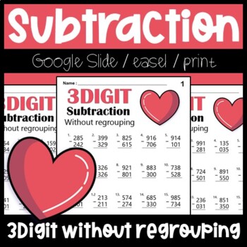 Preview of 3 Digit Subtraction Without Regrouping (3 Digit Minus) Distance Learning & Print