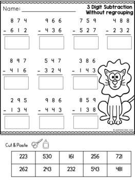 3 Digit Subtraction Without Regrouping Worksheets by Learning Desk