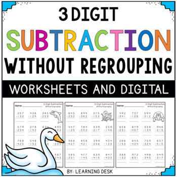 Preview of 3 Triple Digit Subtraction Without Regrouping Worksheets Google Slides