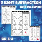 3 Digit Subtraction Worksheets | Mixed W/Box Support