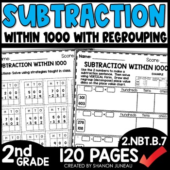 Preview of Subtracting 3 Digit Numbers with Regrouping Worksheets Place Value Subtraction