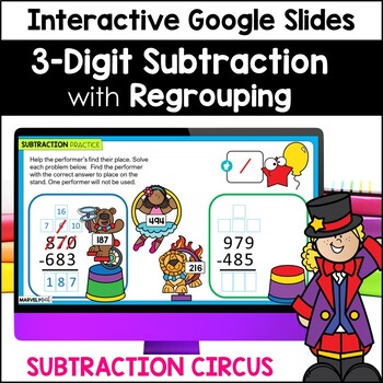 Preview of 3 Digit Subtraction with Regrouping #6 - Google Slides - Subtraction Circus