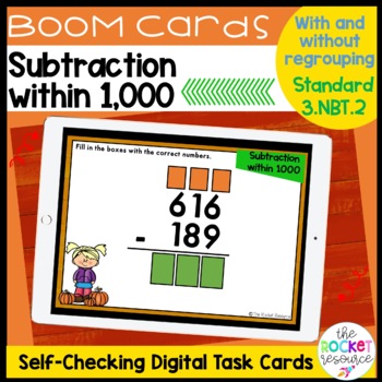 Preview of 3-Digit Subtraction with Regrouping BOOM™ Cards | Fall Subtraction | 3.NBT.2