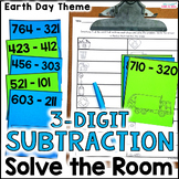 3 Digit Subtraction with Regrouping - Earth Day Theme Solv