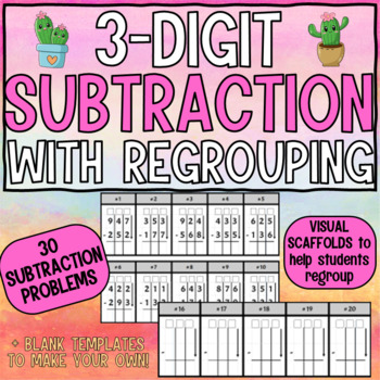 Preview of 3-Digit Subtraction with Regrouping Practice Worksheets (includes Google Slides)