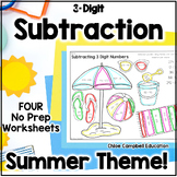 3 Digit Subtraction with Regrouping Summer Color by Number
