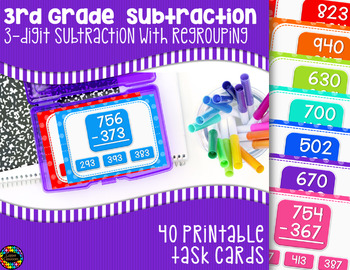 Preview of 3-Digit Subtraction with Regrouping Task Cards