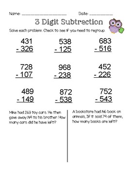 3 digit subtraction with regrouping to the tens by