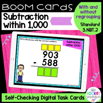 Preview of 3-Digit Subtraction with and without Regrouping BOOM™ Cards 3.NBT.2