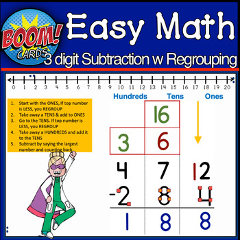 Preview of 3 Digit Touch Number Math | Subtraction with Regrouping | BOOM CARDS