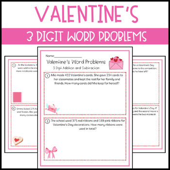 Preview of 3 Digit Valentine's Addition & Subtraction Word Problems