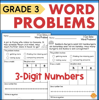 Preview of 3 Digit Addition & Subtraction Word Problems within 1000 Regrouping