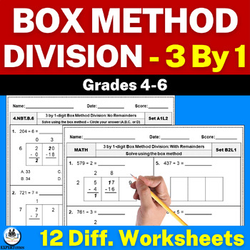 Preview of 3 Digit by 1 Digit Box Method Division Worksheets | Box Method Long Division