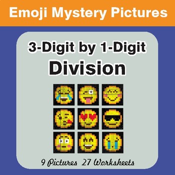 3-Digit by 1-Digit Division Color-By-Number EMOJI Math Mystery Pictures
