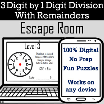Preview of 3 Digit by 1 Digit Division With Remainders Game: Digital Escape Room Math